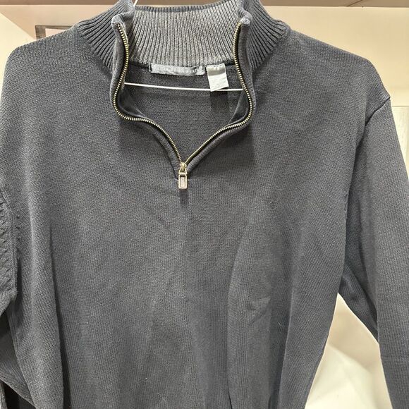 Oscar de la Renta Pullover Sweater  Mens Size XL 1/4 Zip Up Long‎ Sleeve Black - Picture 1 of 5